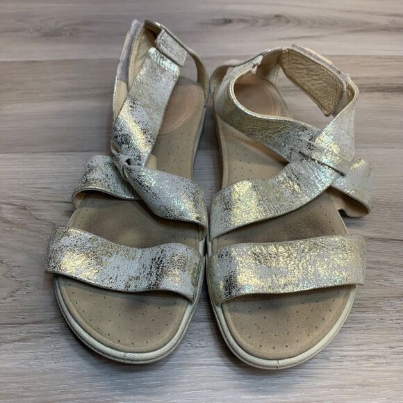 ECCO Damara Criss Cross Sandals Gravel Metallic Leather EU 37 Gold Silver US 6 - Picture 6 of 13